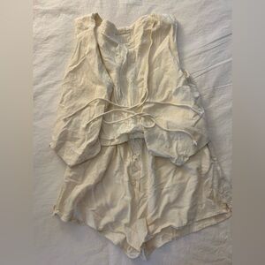 Daily Drills Linen Tie Vest and Linen Resort Shorts Cream XS/S